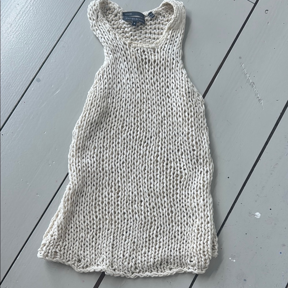Vince hand knit cream halter cut crochet top in medium